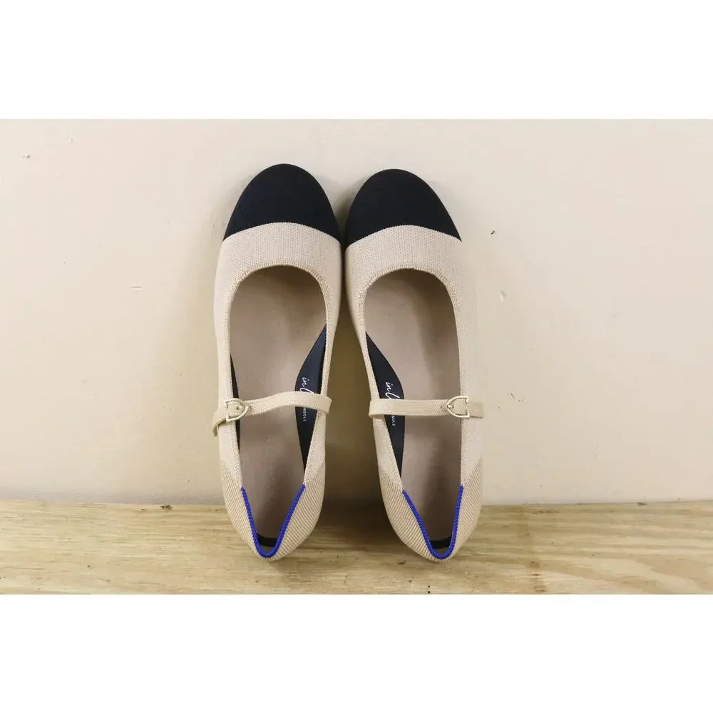 New Rothys 8.5 The Mary Jane Heel Cream Captoe Slip On Shoes Pumps